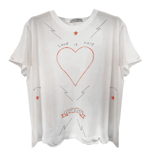 LOVE IS HERE DOODLE HEART TEE