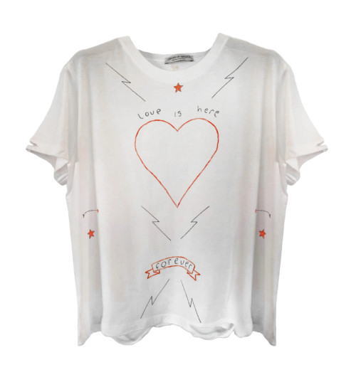 LOVE IS HERE DOODLE HEART TEE