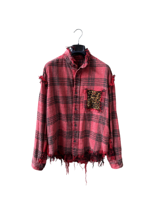 LEOPARD POCKET CHECK-SHIRT