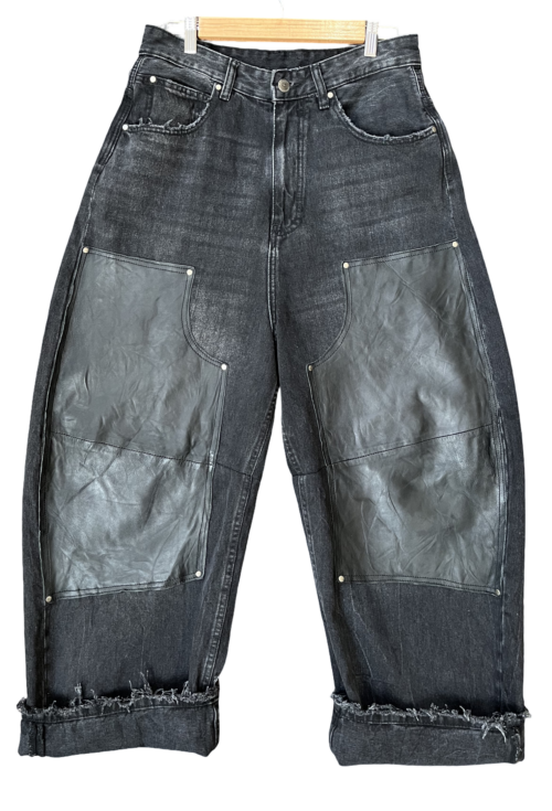 BAGGY LEATHER-DENIM JEANS