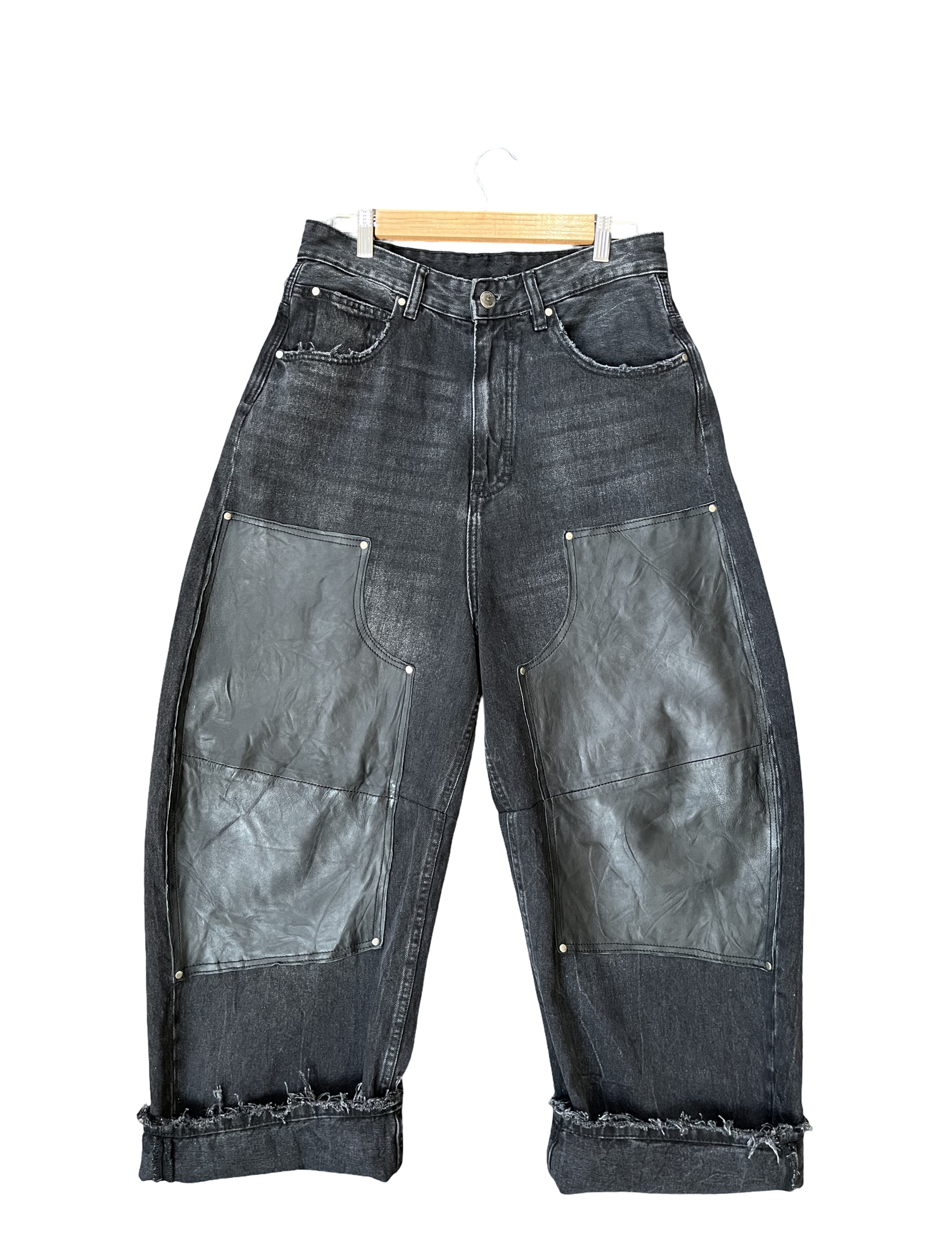 BAGGY LEATHER-DENIM JEANS