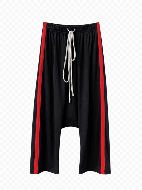 RED STRIPED DROP CROTCH PANTS