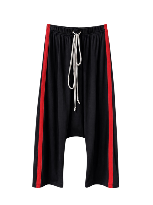 RED STRIPED DROP CROTCH PANTS