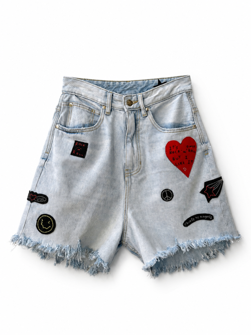 PATCHWORK DENIM SHORTS